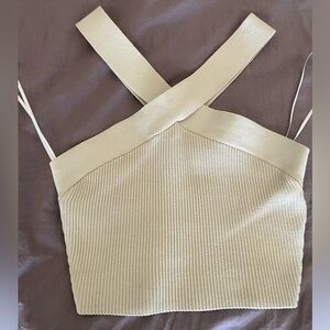 Babaton sculpt knit criss cross top size small matte pearl